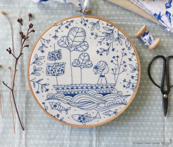 Kit broderie traditionnelle - blue ocean - 8 pouces