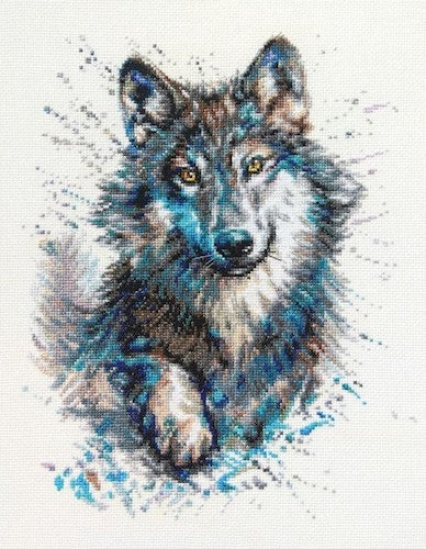 kit point de croix - Snow splashes, wolf