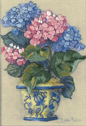 Kit broderie traditionnelle - les hortensias