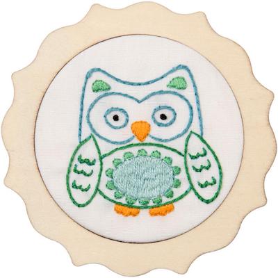 kit débutant broderie traditionnelle- hibou bleu