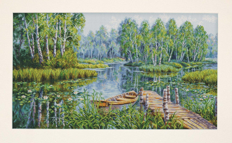 Kit point de croix - Birches at the edge of the lake