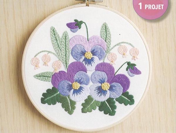 Kit broderie traditionnelle - pansies - pensées