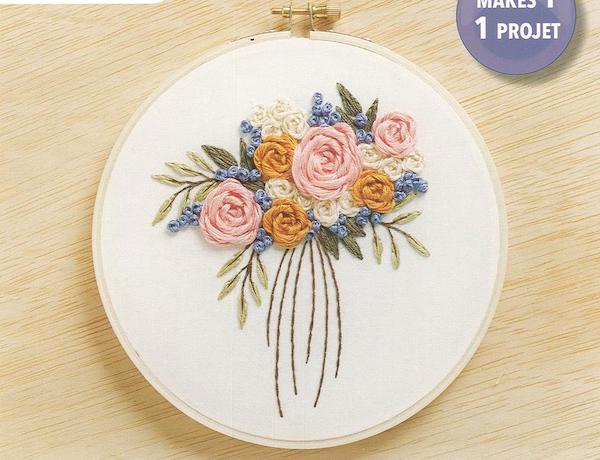 Kit broderie traditionnelle - Pink bouquet - Bouquet rose