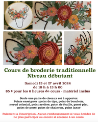 Cours broderie traditionnelle - débutant