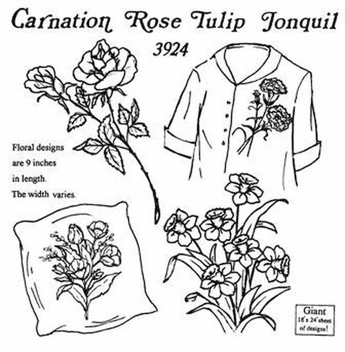 Décalque Aunt Martha's - 3924 - Large Carnation, rose, tulip & jonquil