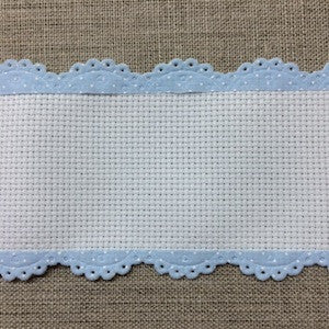 Bande aida blanche - 4,5 cm - 1 3/4 pouce - bordure dentelle bleue