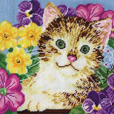 Kit petit point - le chat dans les fleurs 2516