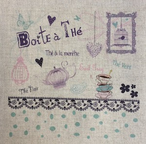 boite à thé turquoise - coupon de lin imprimé